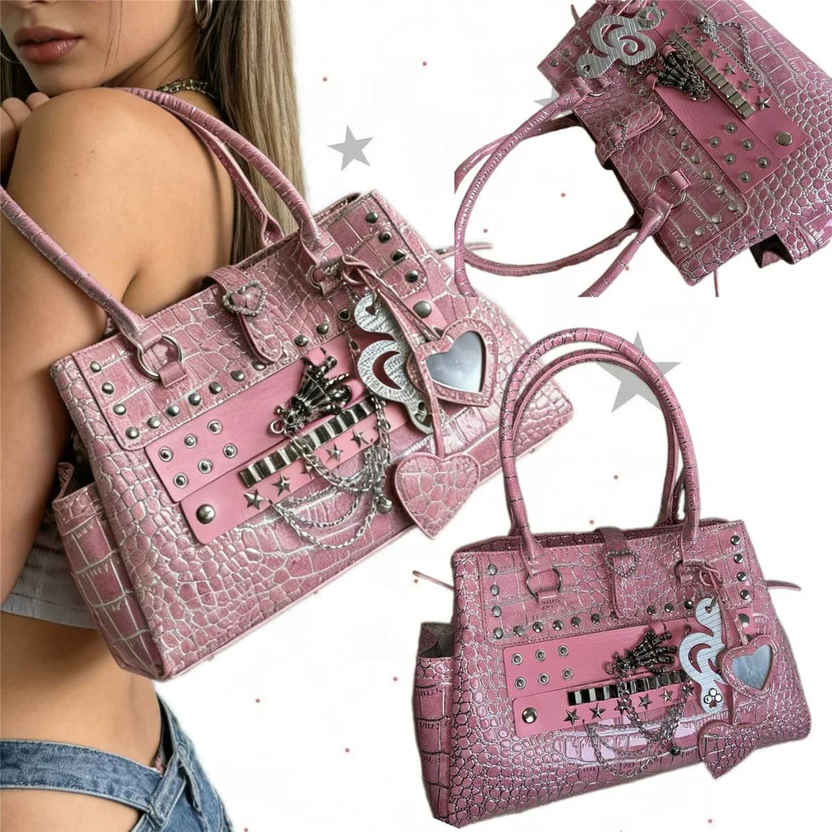 Heartbreaker Pink Croc Shoulder Bag — view 2 Heartbreaker Pink Croc Shoulder Bag — view 2