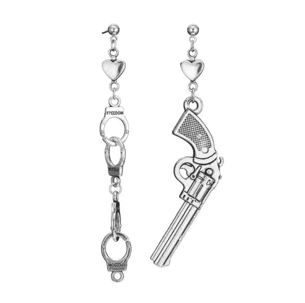 Handcuffs And Gun Stud Earrings — view 2 Handcuffs And Gun Stud Earrings — view 2
