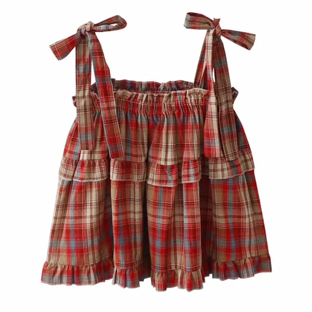 Grandma Aesthetic Plaid Bow-Tie Top — view 2 Grandma Aesthetic Plaid Bow-Tie Top — view 2