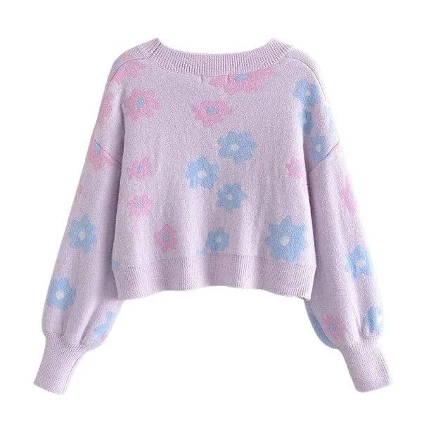 Pastel Purple Daisy Sweater — view 2 Pastel Purple Daisy Sweater — view 2