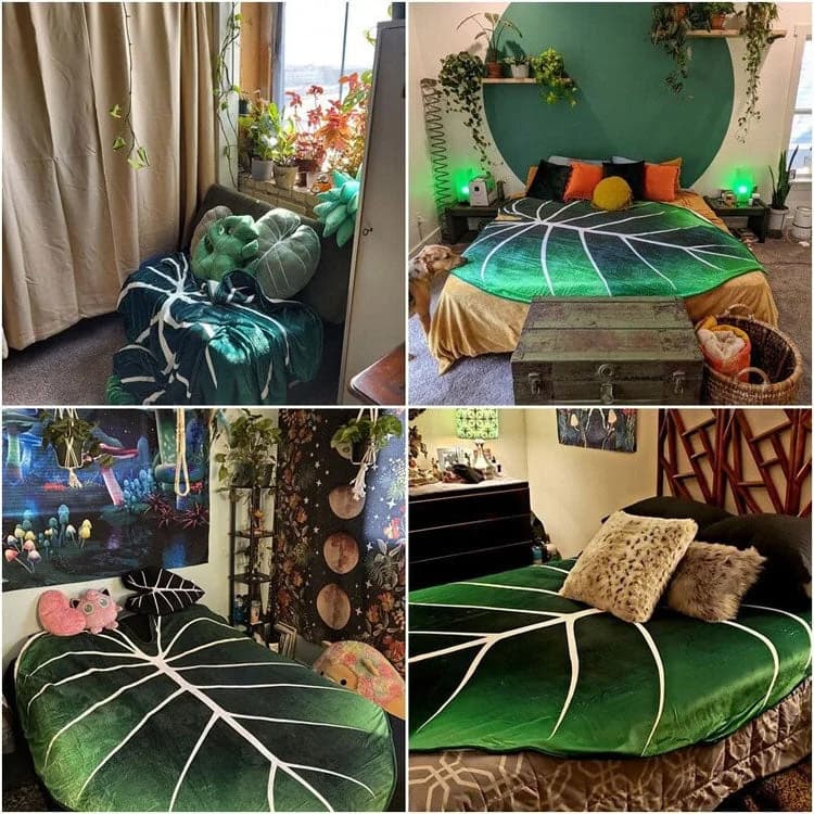 Plant Mom Aesthetic Leaf Blanket — view 2 Plant Mom Aesthetic Leaf Blanket — view 2