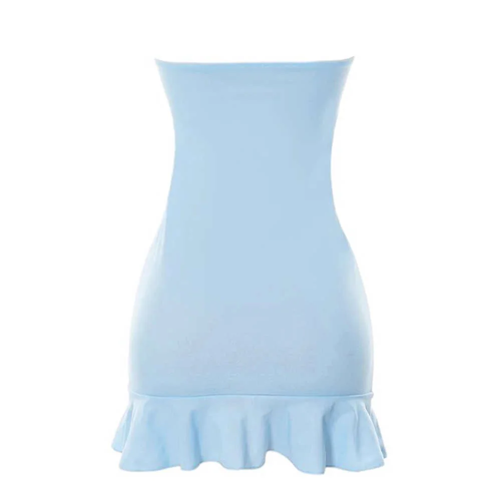 Baby Blue Off Shoulder Mini Dress — view 3 Baby Blue Off Shoulder Mini Dress — view 3
