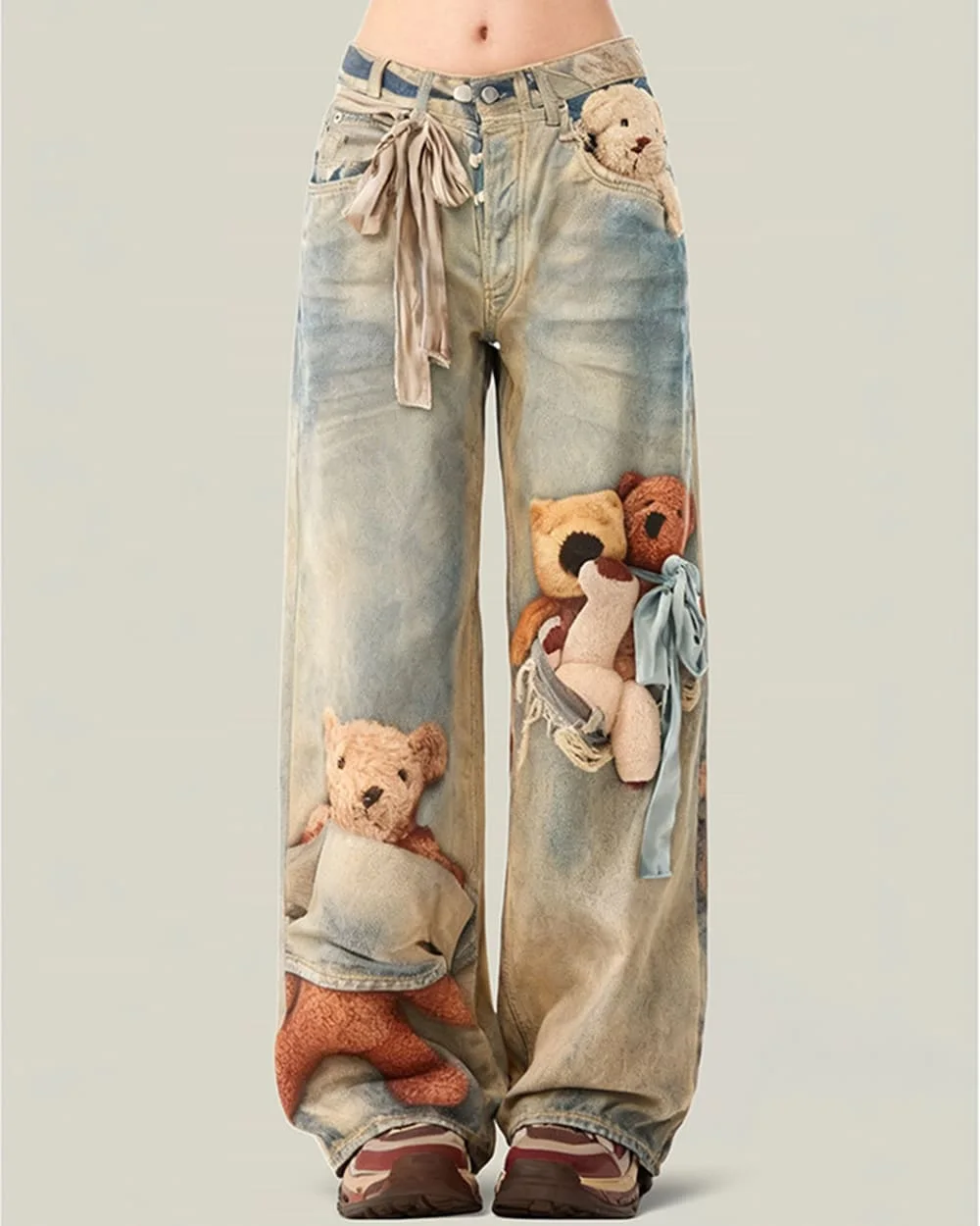 Cute Bears Print Baggy Jeans — view 2 Cute Bears Print Baggy Jeans — view 2
