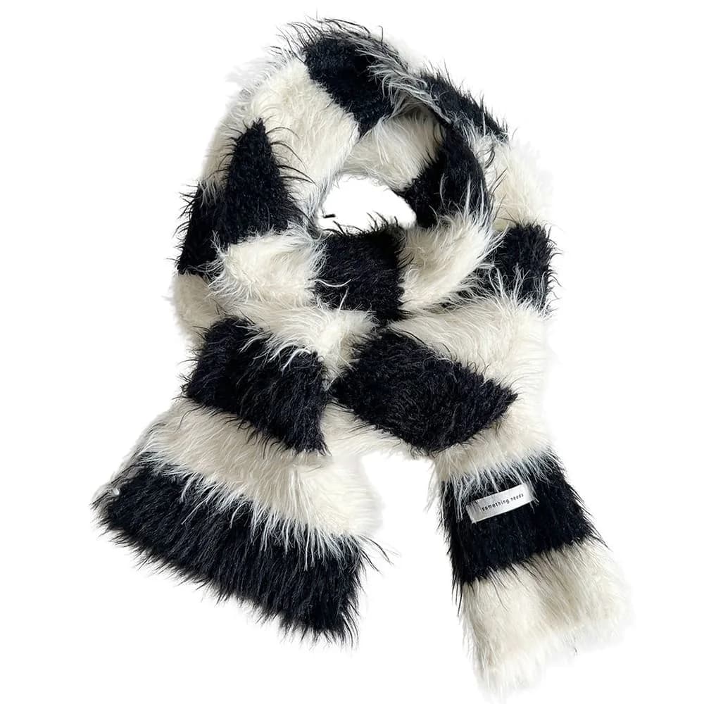 Grunge Aesthetic Fuzzy Striped Scarf — view 1 Grunge Aesthetic Fuzzy Striped Scarf — view 1