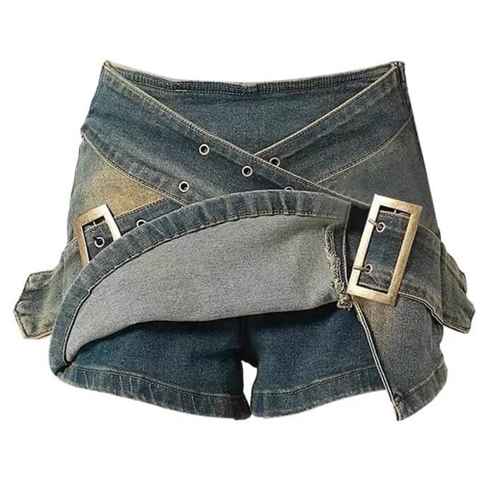 Double Buckle Denim Mini Skirt — view 2 Double Buckle Denim Mini Skirt — view 2