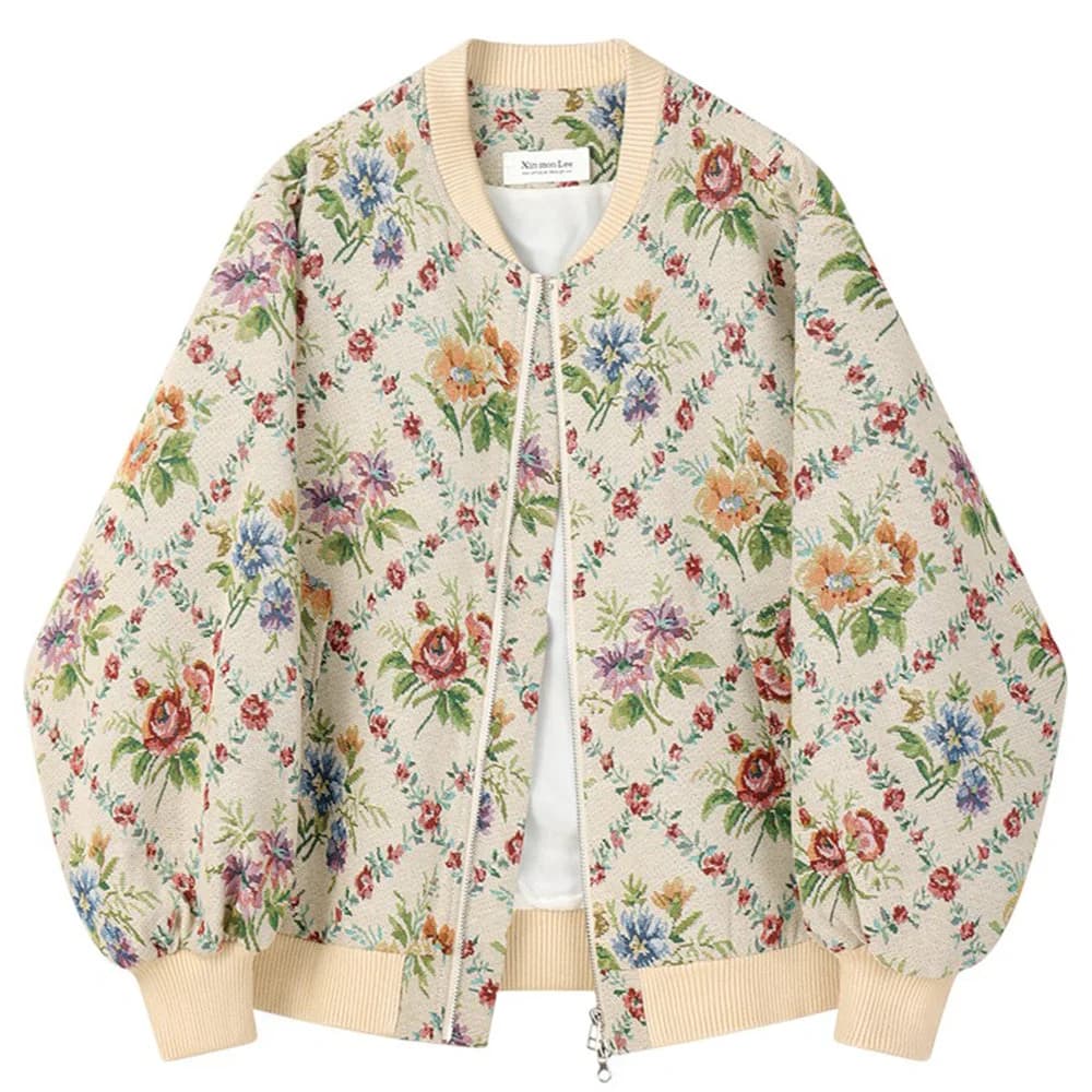 Retro Floral Bomber Jacket — view 1 Retro Floral Bomber Jacket — view 1