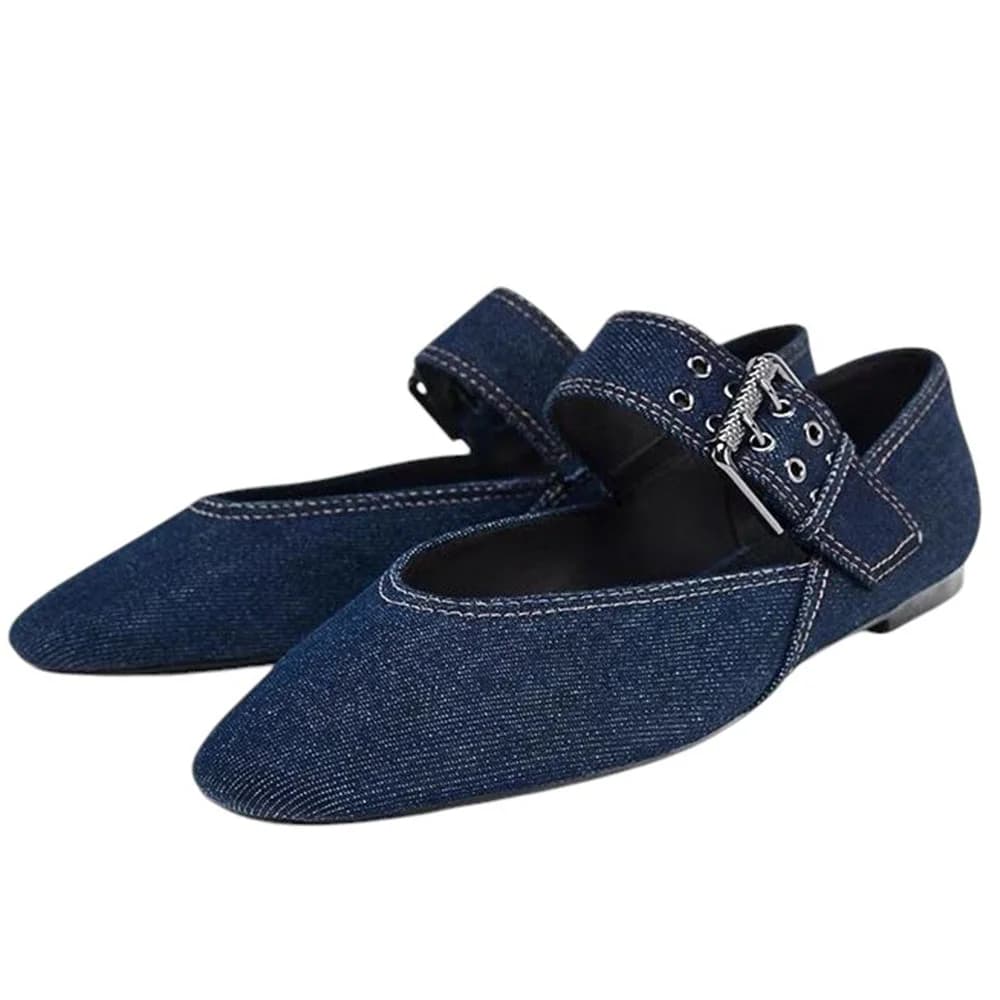 Denim Buckle Strap Mary Jane Flats — view 1 Denim Buckle Strap Mary Jane Flats — view 1