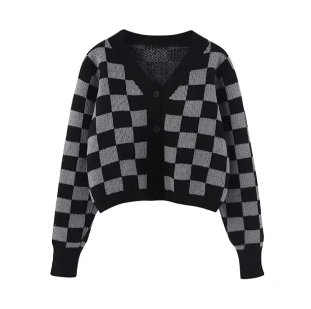 Y2K Checkerboard Cardigan — view 2 Y2K Checkerboard Cardigan — view 2