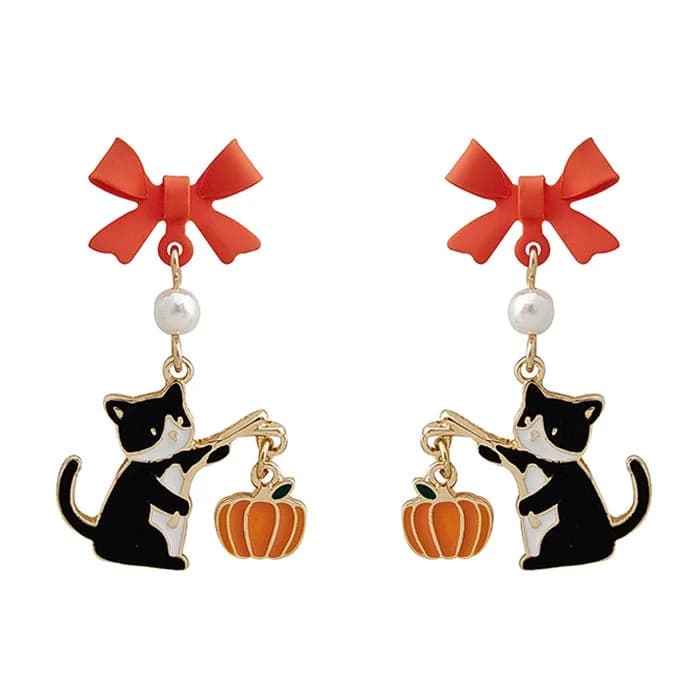 Black Cat & Pumpkin Earrings — view 1 Black Cat & Pumpkin Earrings — view 1