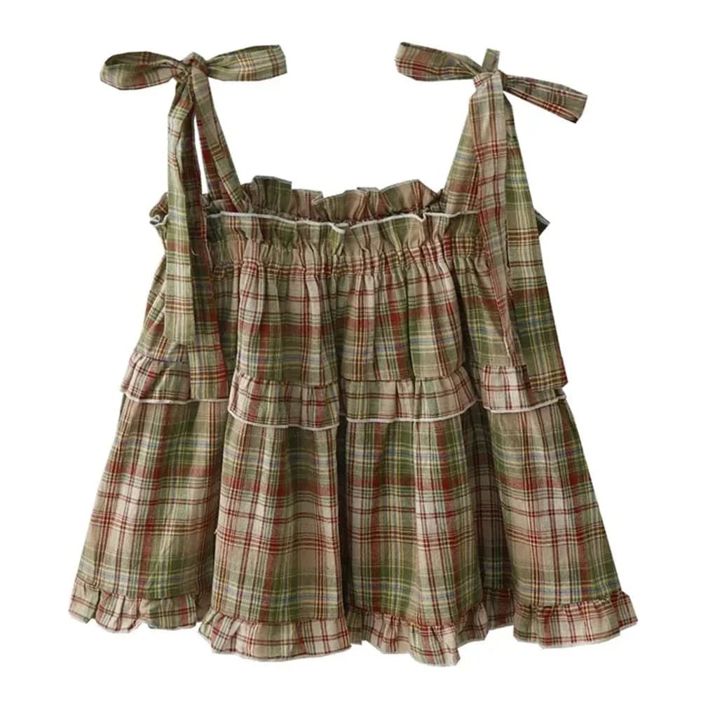 Grandma Aesthetic Plaid Bow-Tie Top — view 1 Grandma Aesthetic Plaid Bow-Tie Top — view 1