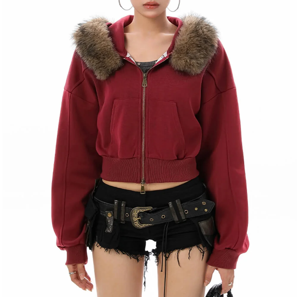 Y2K Aesthetic Cropped Fur Hoodie — view 3 Y2K Aesthetic Cropped Fur Hoodie — view 3