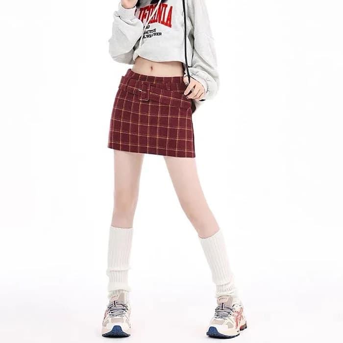 Pop Of Red Plaid Skirt — view 3 Pop Of Red Plaid Skirt — view 3