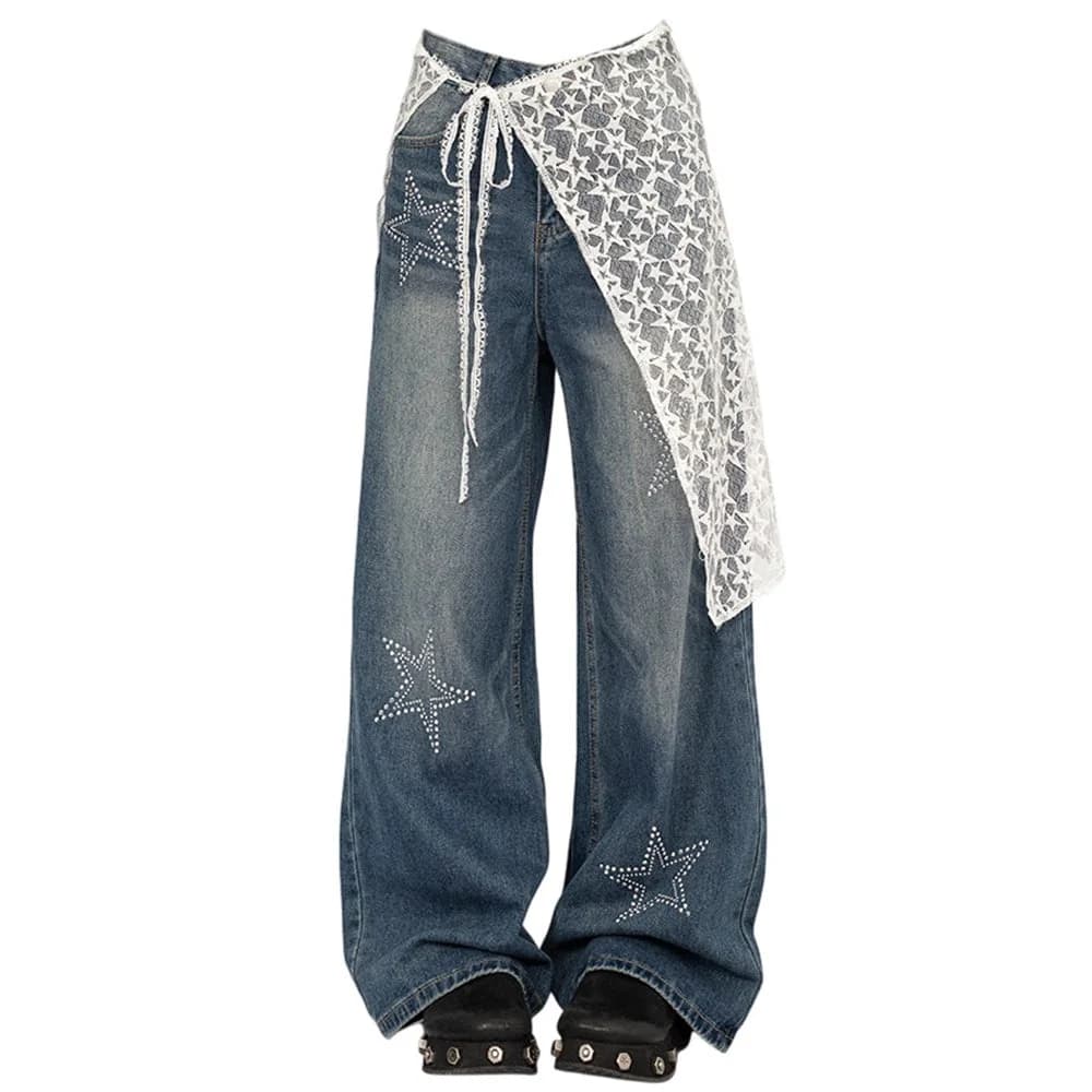 Rhinestone Star Wide Leg Jeans — view 2 Rhinestone Star Wide Leg Jeans — view 2