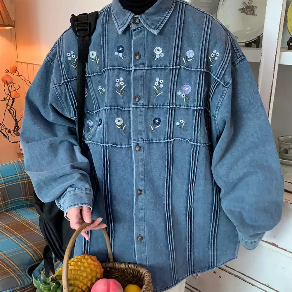Cottagecore Floral Embroidery Denim Jacket — view 1 Cottagecore Floral Embroidery Denim Jacket — view 1