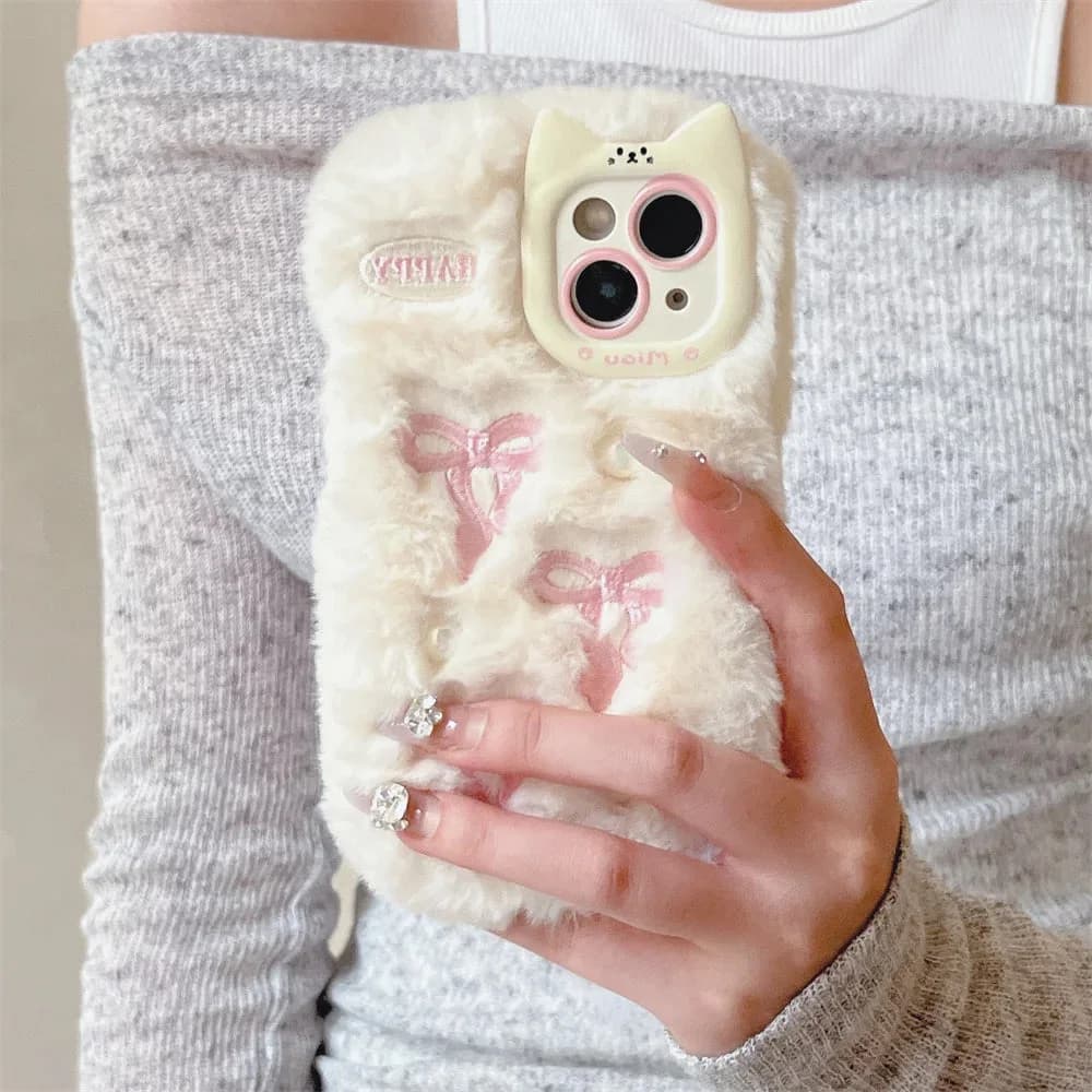 Bow Embroidery Fluffy iPhone Case — view 2 Bow Embroidery Fluffy iPhone Case — view 2