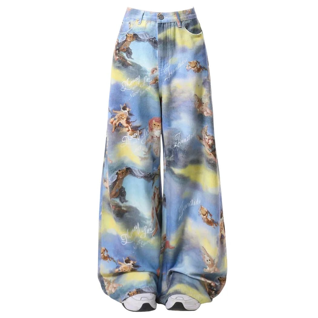 Angel Cat Print Wide-Leg Pants — view 1 Angel Cat Print Wide-Leg Pants — view 1