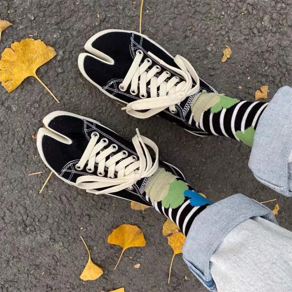 Indie Flower Striped Tabi Socks — view 2 Indie Flower Striped Tabi Socks — view 2