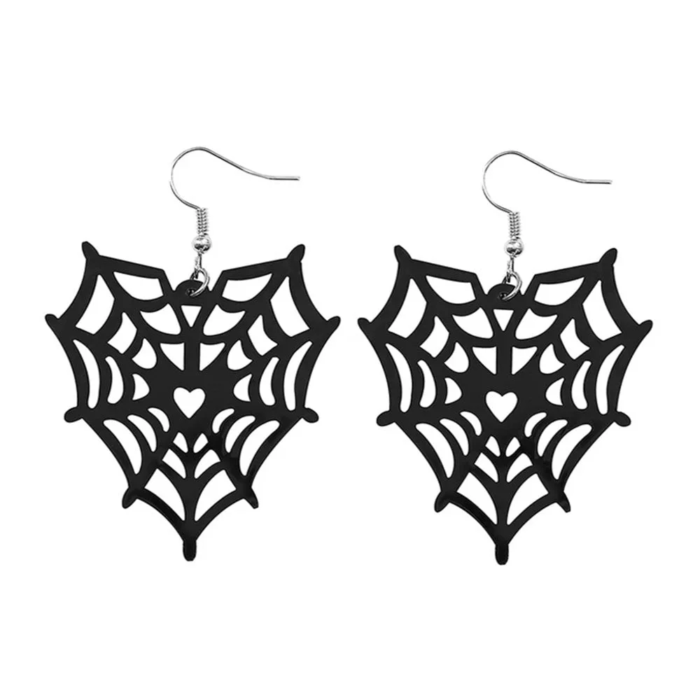 Heart Spider Web Drop Earrings — view 1 Heart Spider Web Drop Earrings — view 1