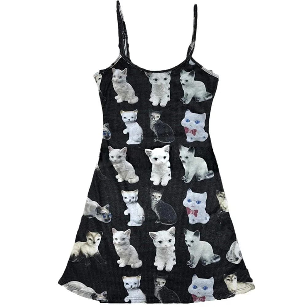 Cute Cats Print Y2K Mini Dress — view 2 Cute Cats Print Y2K Mini Dress — view 2
