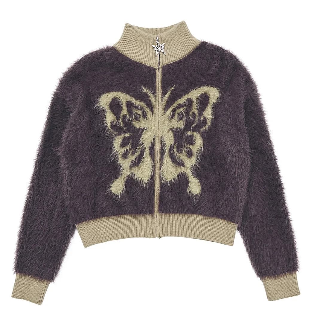 Butterfly Print Fuzzy Bomber — view 1 Butterfly Print Fuzzy Bomber — view 1