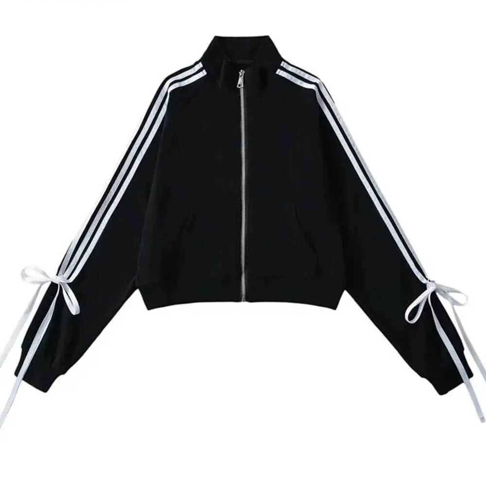 Blokette Bows Side Stripe Zip Up Sweatshirt — view 2 Blokette Bows Side Stripe Zip Up Sweatshirt — view 2