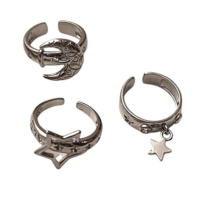 Stars & Moon Aesthetic Ring Set — view 1 Stars & Moon Aesthetic Ring Set — view 1