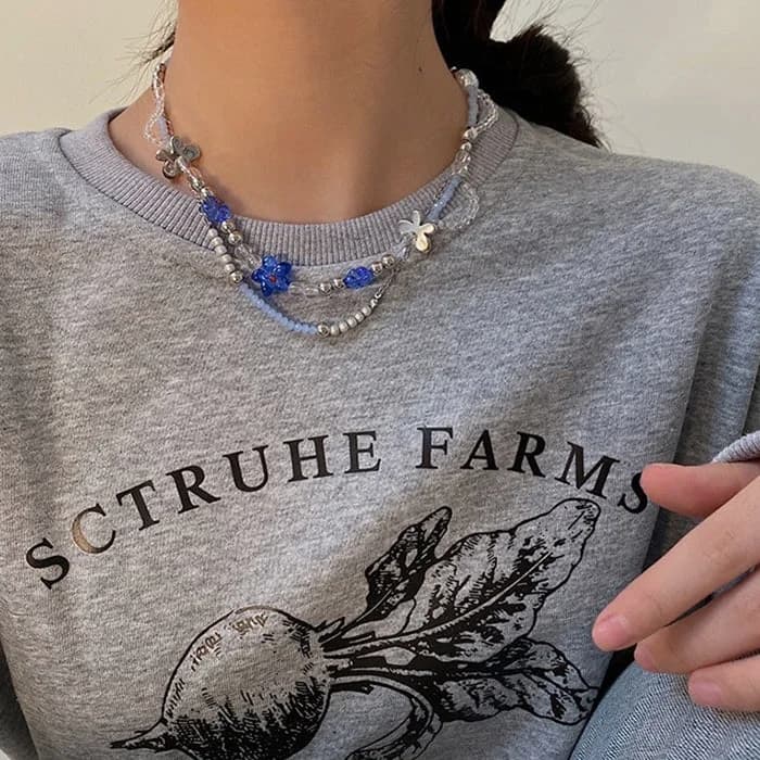 Soft Grunge Blue Beaded Necklace — view 2 Soft Grunge Blue Beaded Necklace — view 2