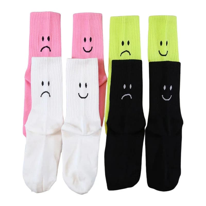 Happy & Sad Face Print Socks — view 2 Happy & Sad Face Print Socks — view 2