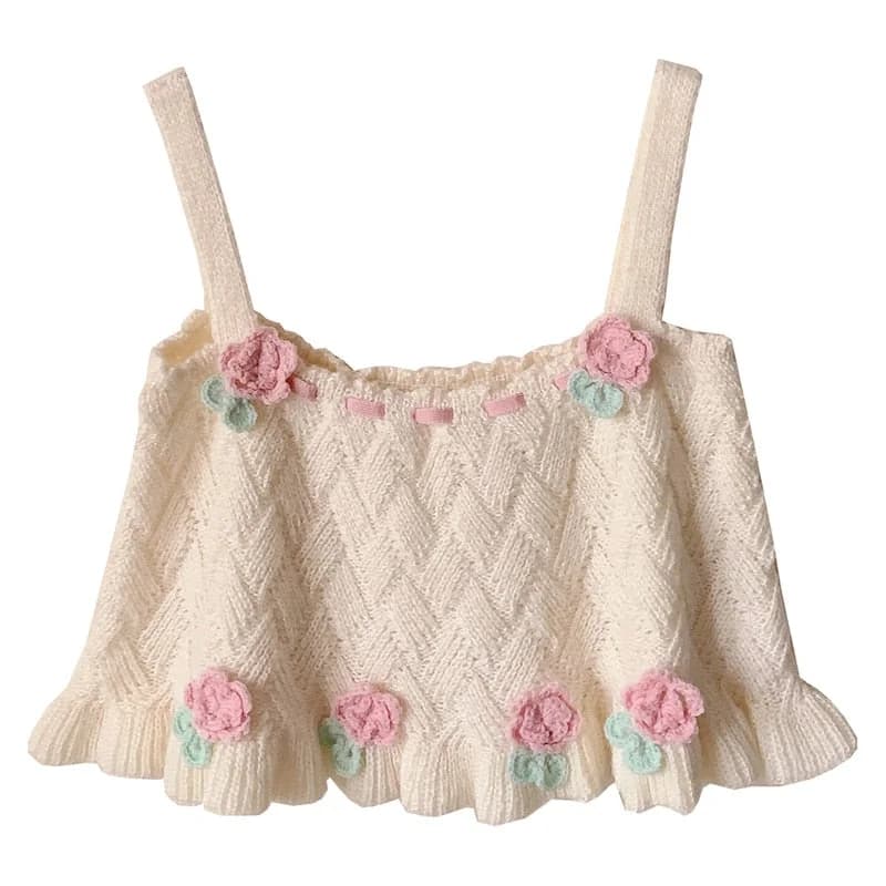 Sweet Girl Retro Loose Knitted Crop Top — view 2 Sweet Girl Retro Loose Knitted Crop Top — view 2