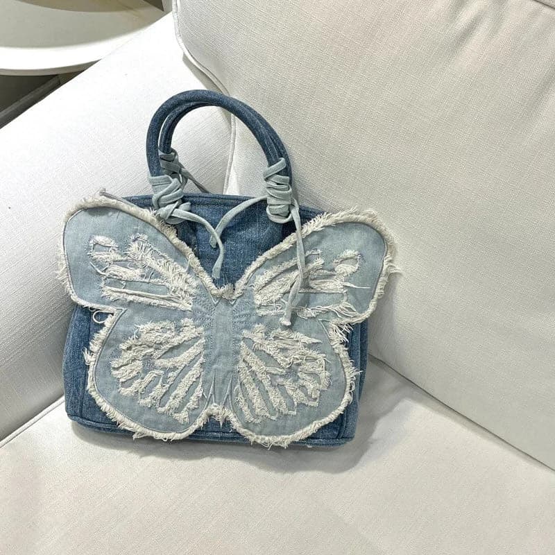 Y2K Aesthetic Denim Butterfly Handbag — view 2 Y2K Aesthetic Denim Butterfly Handbag — view 2