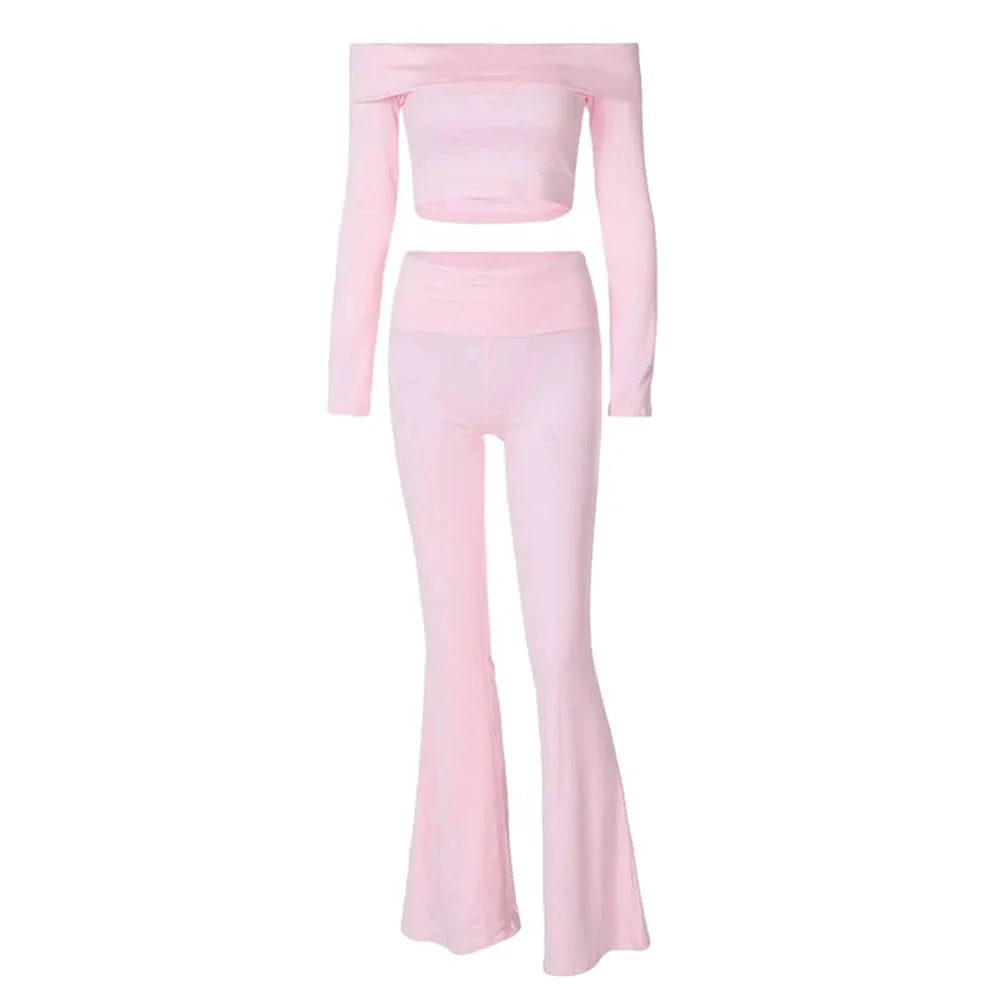 Soft Girl Bardot Top & Flare Pants Co-Ord — view 2 Soft Girl Bardot Top & Flare Pants Co-Ord — view 2