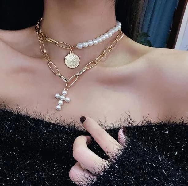 Pearl Cross Necklace — view 2 Pearl Cross Necklace — view 2