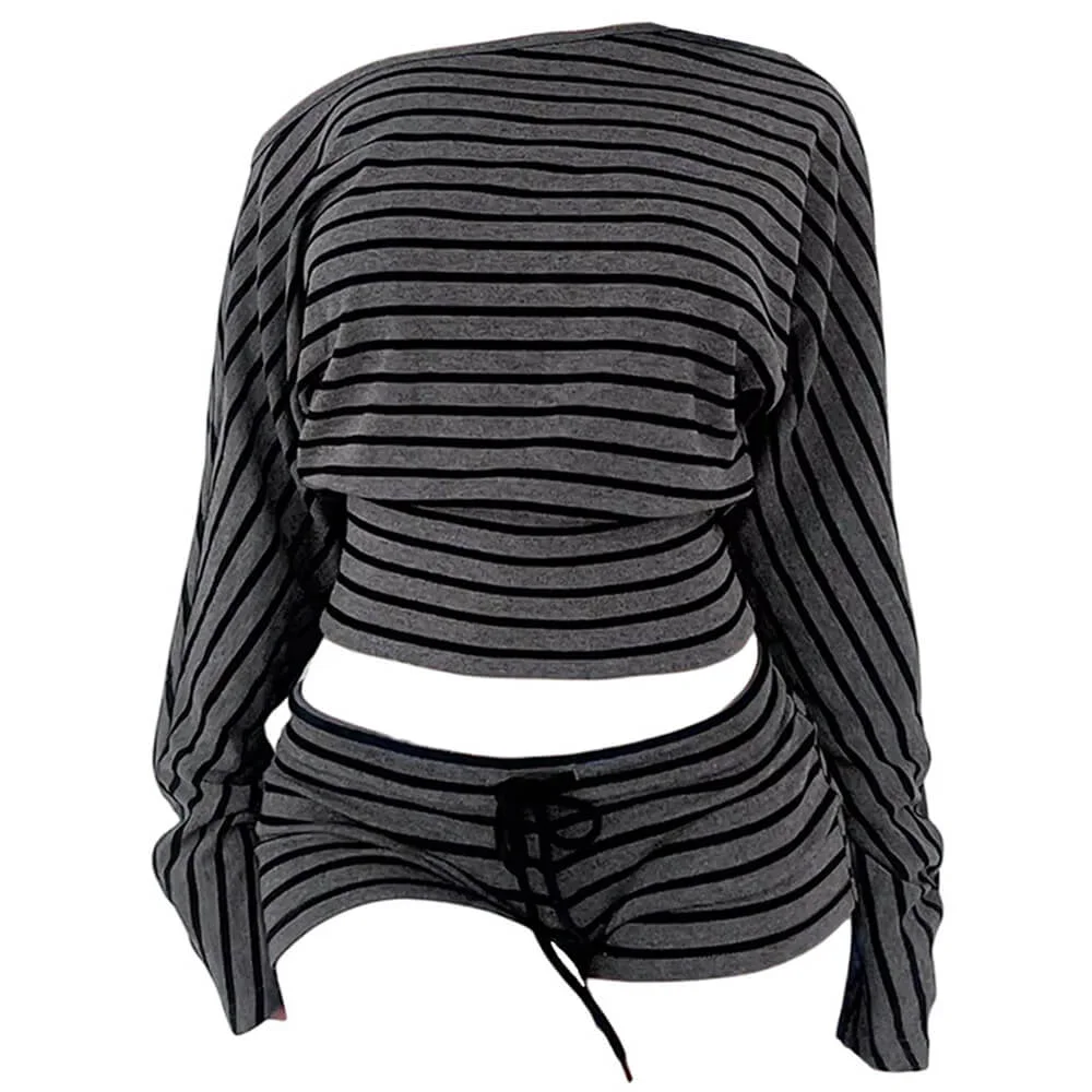 2000s One-Shoulder Top & Striped Shorts Set — view 1 2000s One-Shoulder Top & Striped Shorts Set — view 1