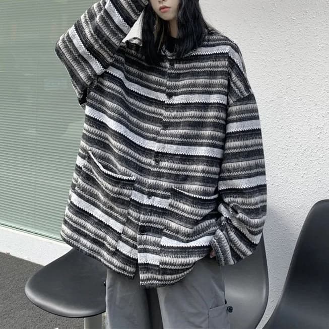 80's Grandma Striped Cardigan Sweater — view 3 80's Grandma Striped Cardigan Sweater — view 3