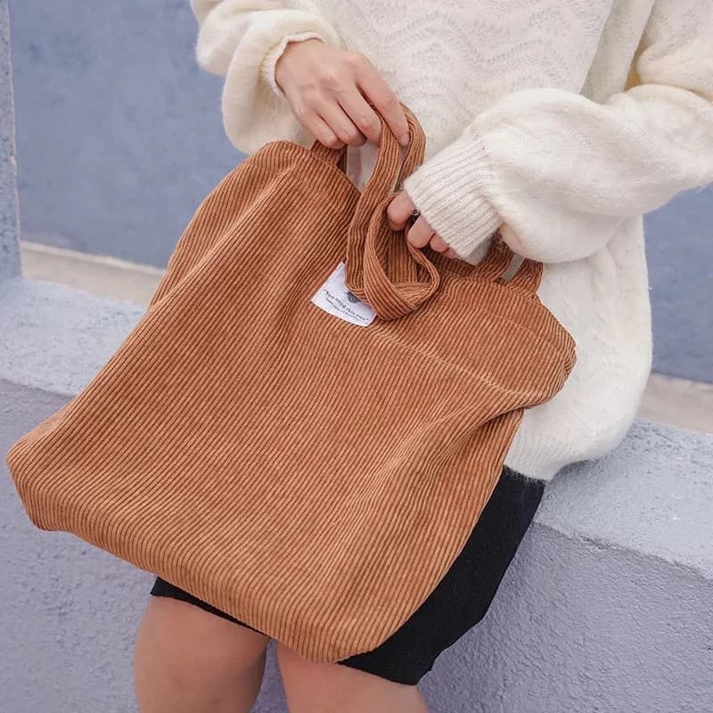 Simple INS Corduroy Shopping Tote Bag — view 1 Simple INS Corduroy Shopping Tote Bag — view 1