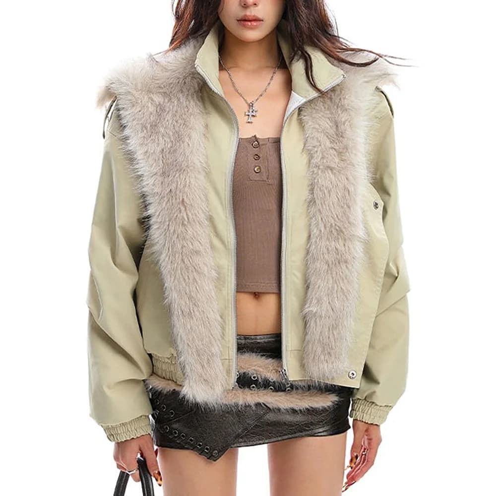 Vanilla Latte Fur Trim Jacket — view 1 Vanilla Latte Fur Trim Jacket — view 1