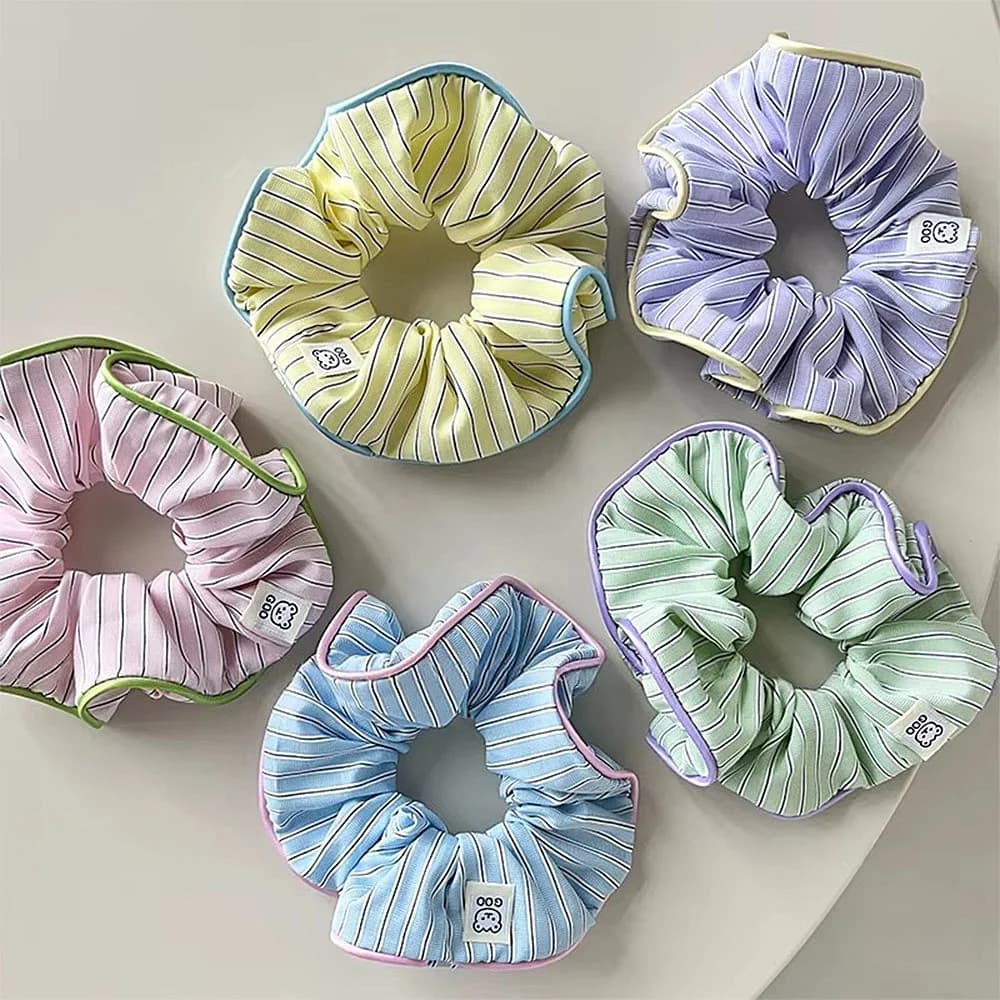 Pastel Stripe Pajama Style Scrunchies — view 2 Pastel Stripe Pajama Style Scrunchies — view 2