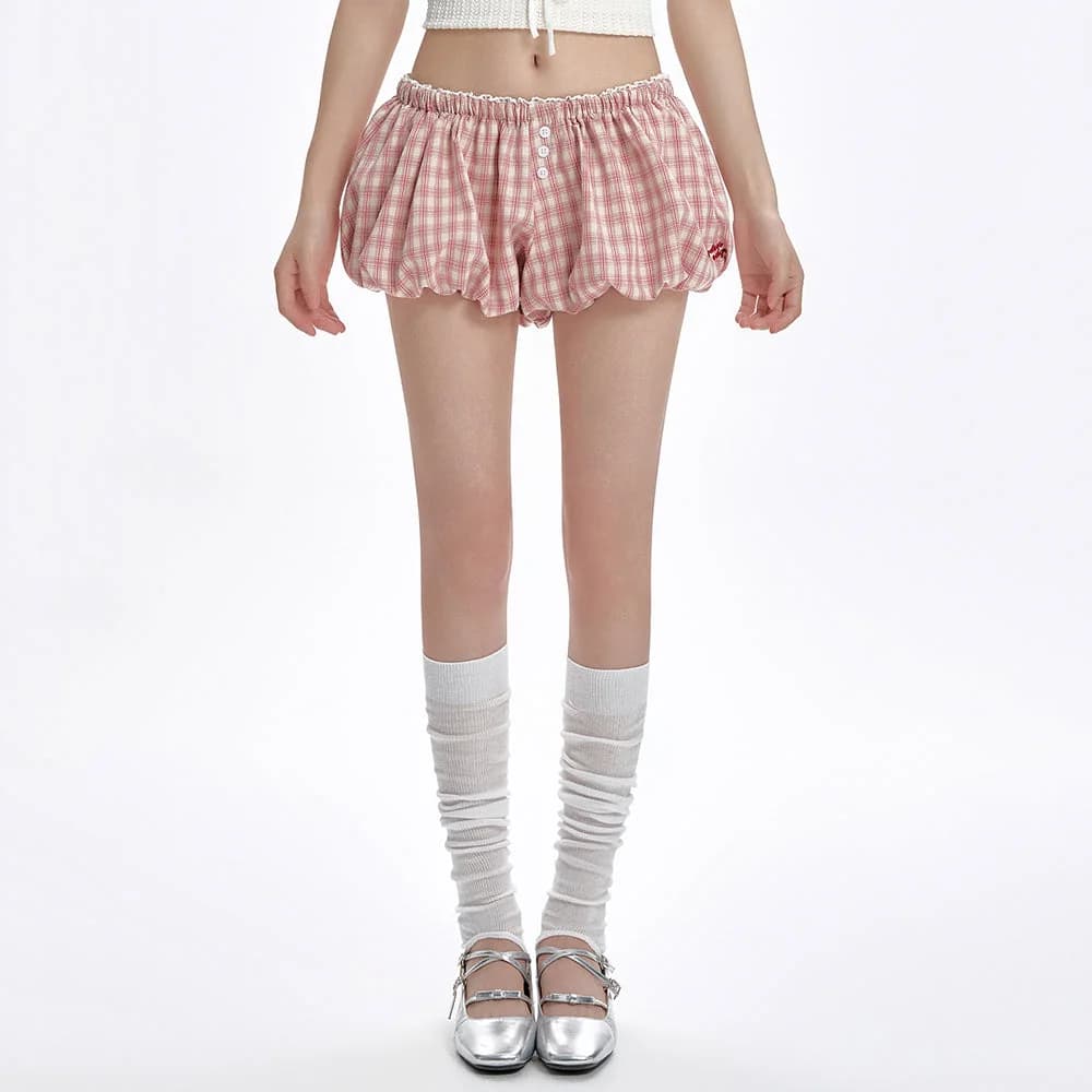 Pink Gingham Ballon Shorts — view 2 Pink Gingham Ballon Shorts — view 2
