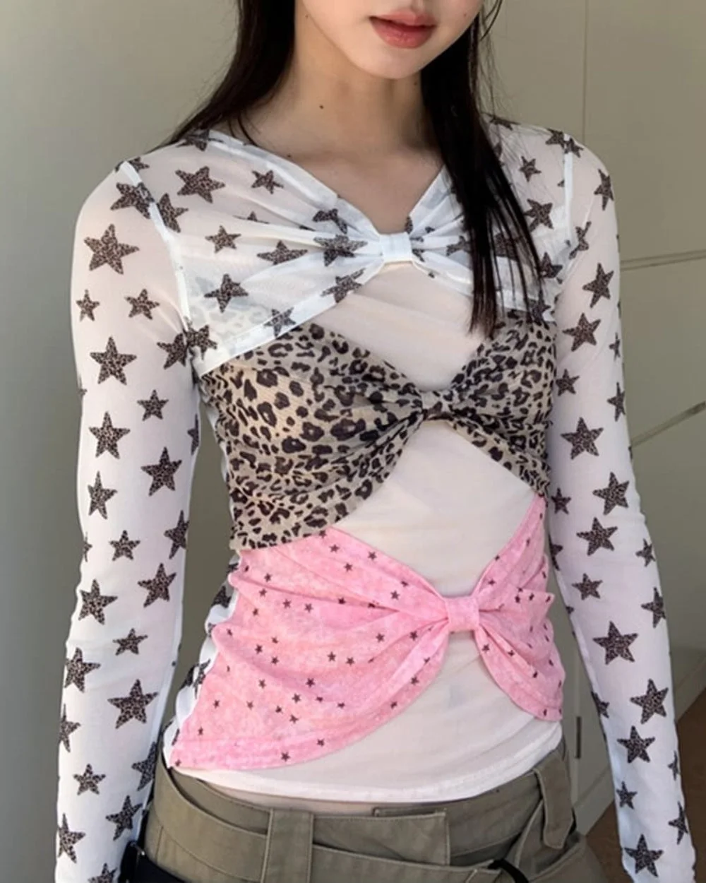 Y2K Star Mesh Long Sleeve Top — view 2 Y2K Star Mesh Long Sleeve Top — view 2