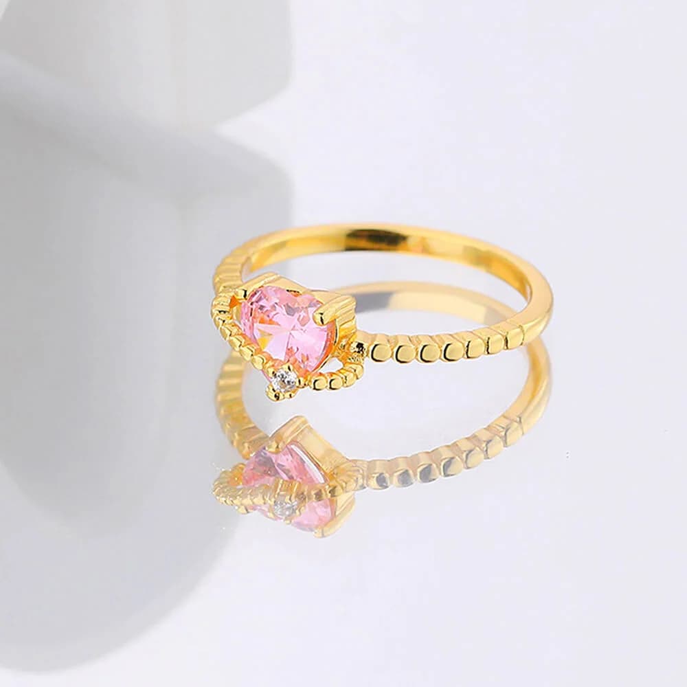 Pink Crystal Heart Ring — view 2 Pink Crystal Heart Ring — view 2