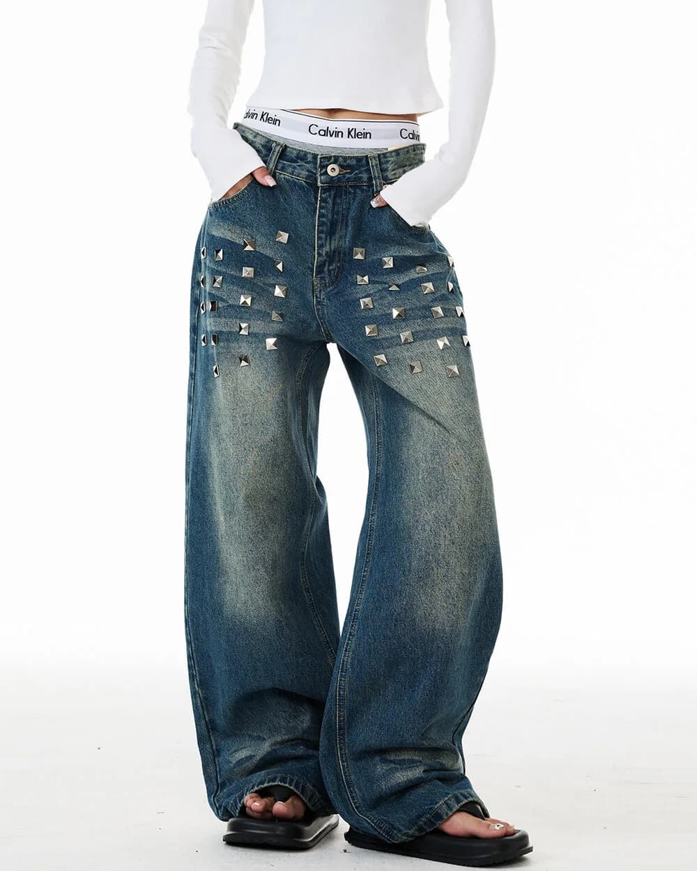 2000s Studded Wide Leg Jeans — view 2 2000s Studded Wide Leg Jeans — view 2
