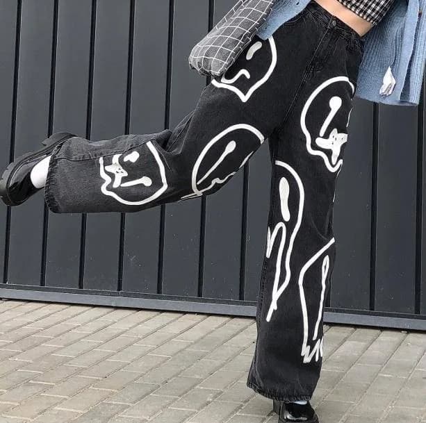 Melting Smiley Print Jeans — view 3 Melting Smiley Print Jeans — view 3