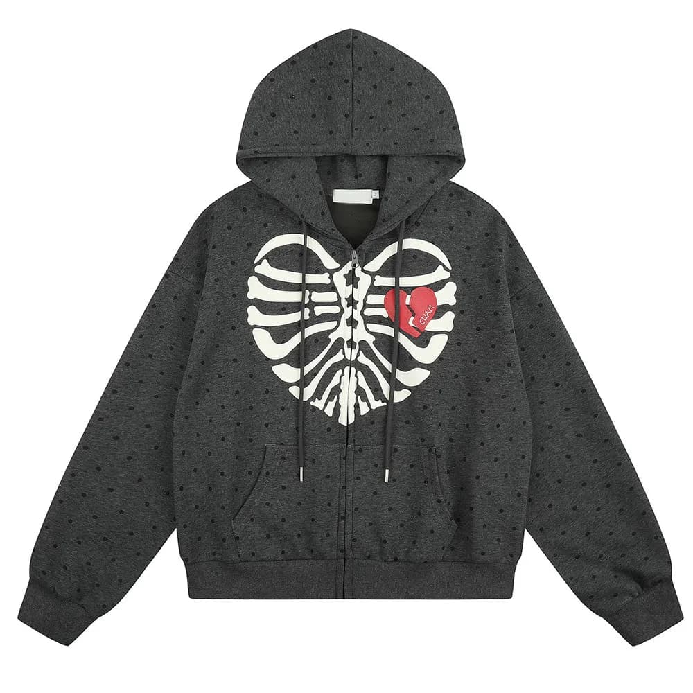Broken Heart Skeleton Zip Up Hoodie — view 3 Broken Heart Skeleton Zip Up Hoodie — view 3