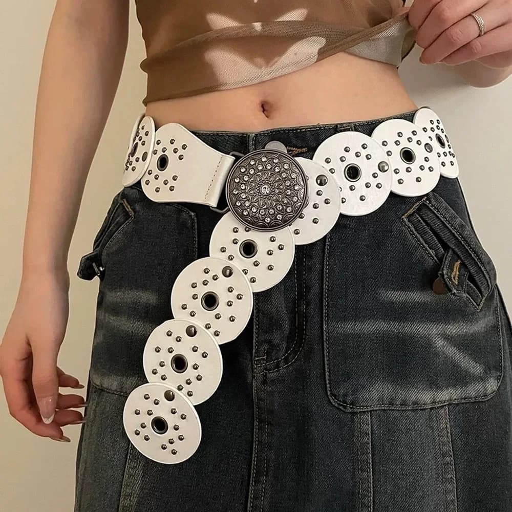 White Studded Boho Belt — view 2 White Studded Boho Belt — view 2