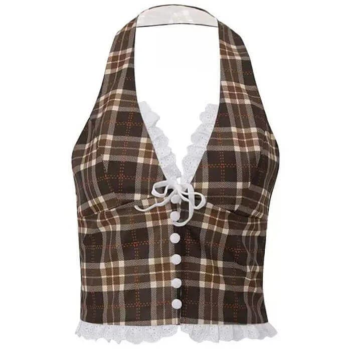 Cottagecore Plaid Halter Top — view 1 Cottagecore Plaid Halter Top — view 1