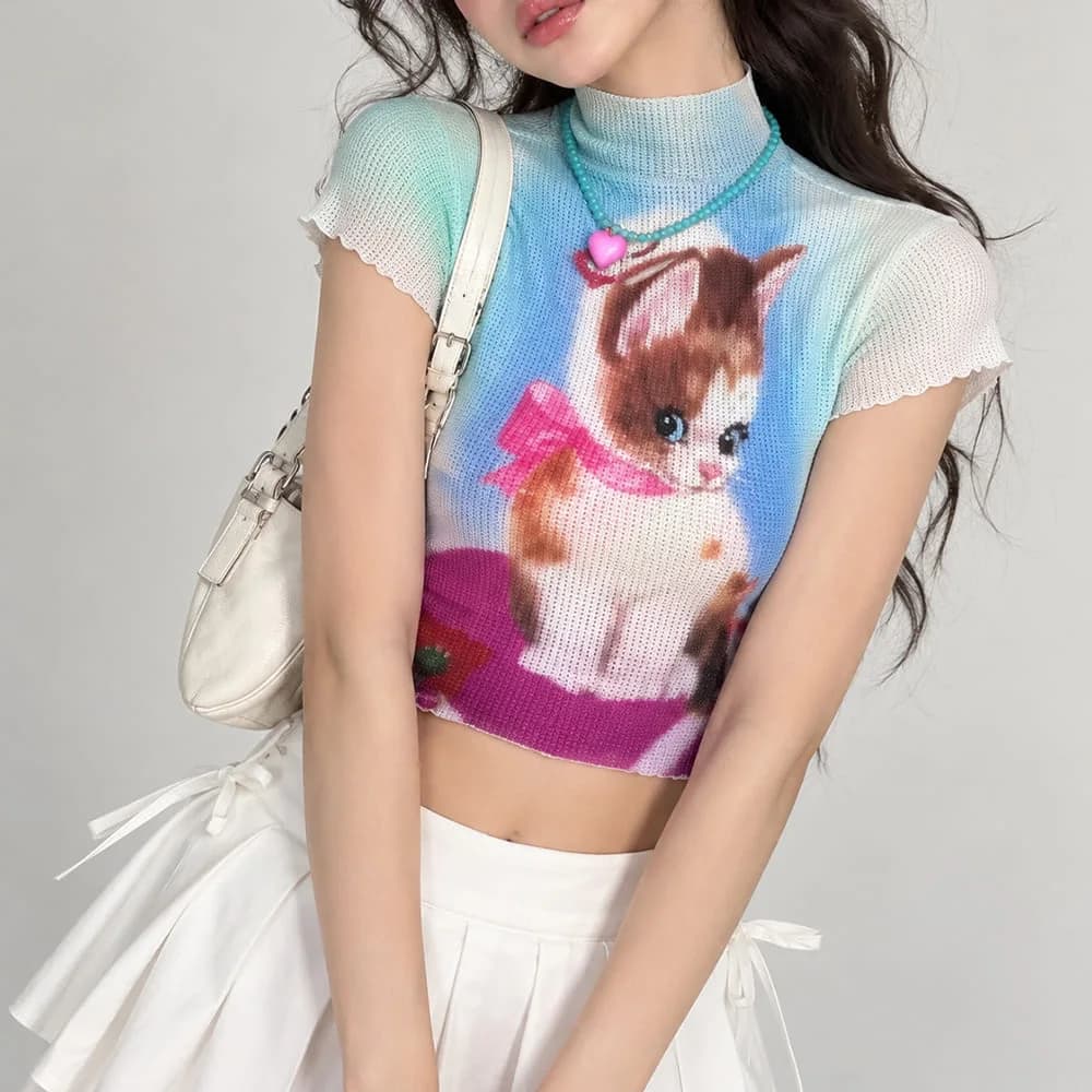 Kitten Crush Mesh Baby Tee — view 2 Kitten Crush Mesh Baby Tee — view 2