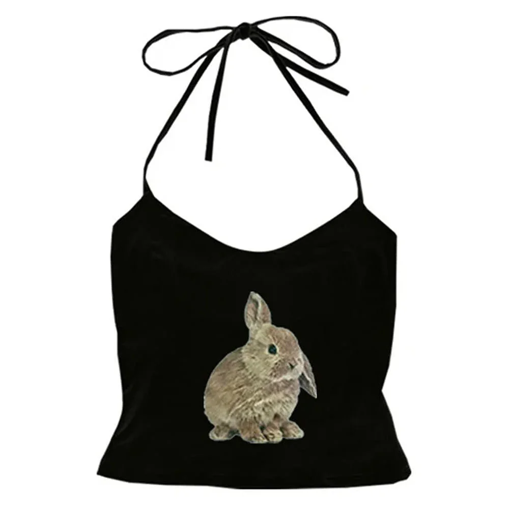 Rabbit Print Y2K Halter Top — view 2 Rabbit Print Y2K Halter Top — view 2