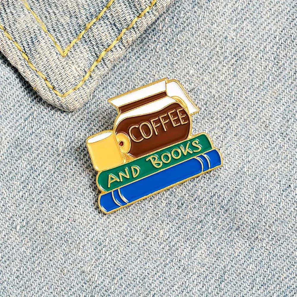 Coffee & Books Brooch Pin — view 2 Coffee & Books Brooch Pin — view 2