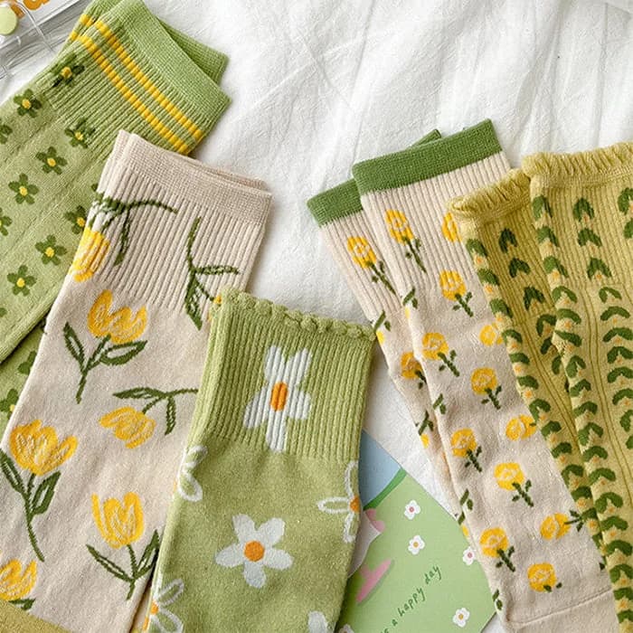 Flower Pattern 5 Pack Socks — view 2 Flower Pattern 5 Pack Socks — view 2