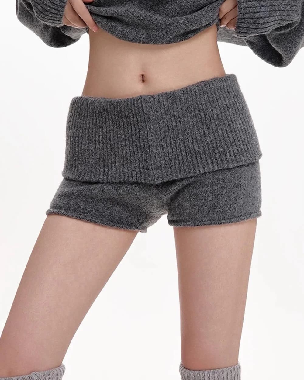 Cozy Days Knitted Mini Shorts — view 2 Cozy Days Knitted Mini Shorts — view 2